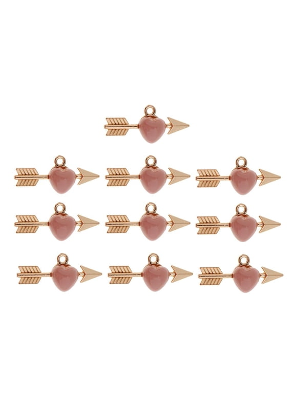 10 Pieces Arrow Through Heart Charm Pendants Necklace Jewelry Findings Pink