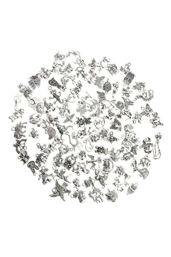 100 Piece Silver Beads Pendant DIY Craft Making Finding Assorted Shape Handmade