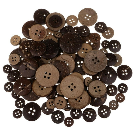 Yunhgft 100 Pieces Assortment Natural Brown Wood Coconut Buttons 4 Hole Flat Back For