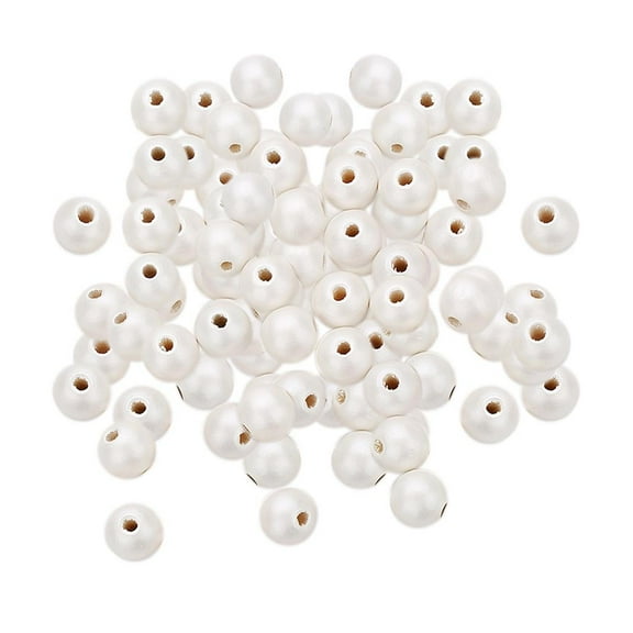 Yunhgft 100 Pieces Pearl White Painted Wooden Beads Spacer Beads Jewelry Making 8mm