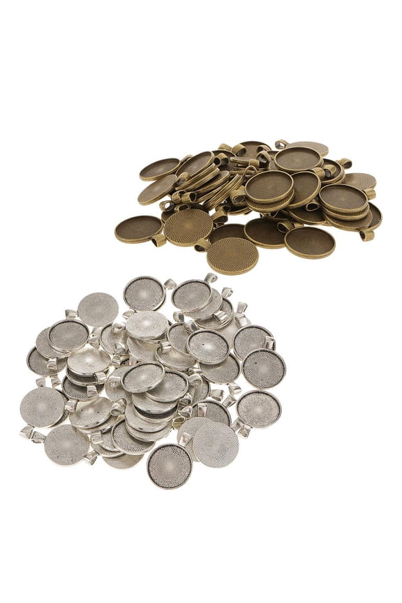 100pcs 25mm Antique Silver/Bronze Tray Cameo Cabochon Setting Base Pendants