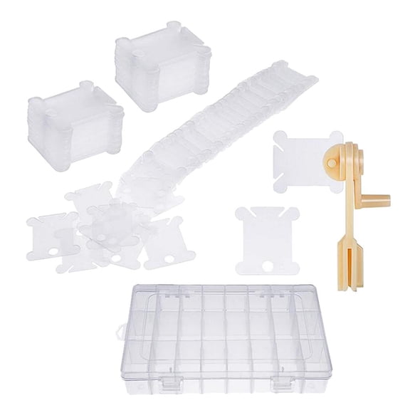 Yunhgft 100x Plastic Floss Bobbins with Bobbin Winder Cross Stitch Cotton Thread Craft DIY Sewing Storage Kit with 36 Grids Box Holder