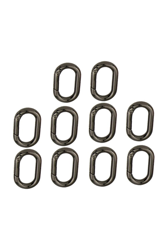 10Pcs Spring Oval Rings Oval Carabiner Metal Split Rings Keyring Buckle Push Black