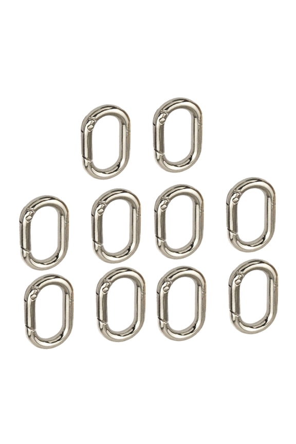 10Pcs Spring Oval Rings Oval Carabiner Metal Split Rings Keyring Buckle Push Silver