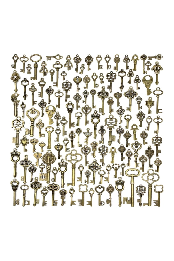 125Pcs Vintage Style Skeleton Key Set Charms for Key Chains Jewelry Making Craft