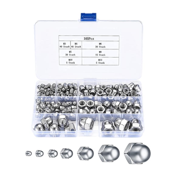 Yunhgft 165 Pieces Acorn Cap Nuts Hex Dome Cap Assortment Kit 7 Sizes Female Thread bolt