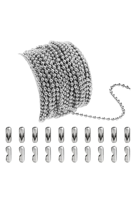 2.4mm Ball Bead Chain Beaded Necklace Chains 32 Feet Stainless Steel Ball Chains