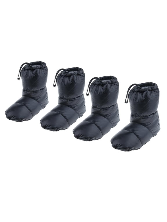 2 Pairs Down Warm House Bedroom Slippers Pull On Socks Soft Camping Out Booties Black XL