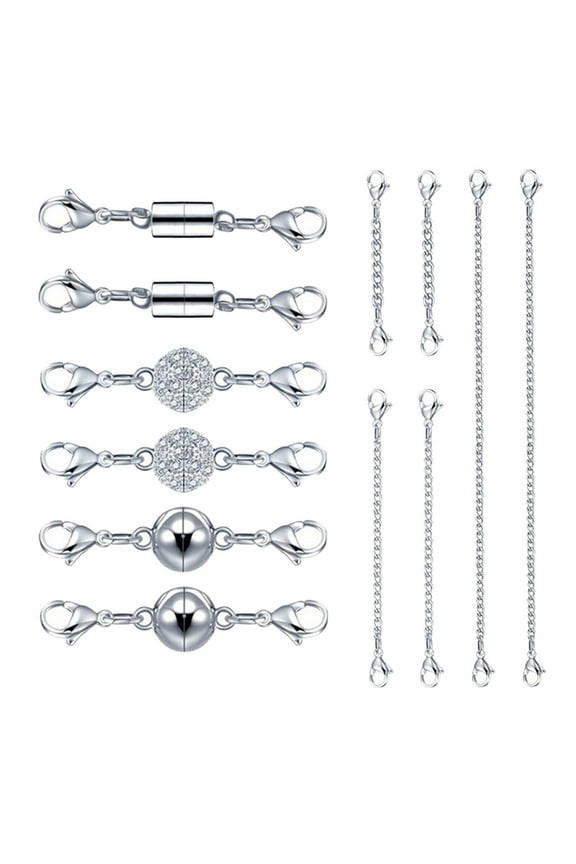 2pcs Silver Magnetic Lobster Clasps with Extender Chains Set, Jewelry Necklace