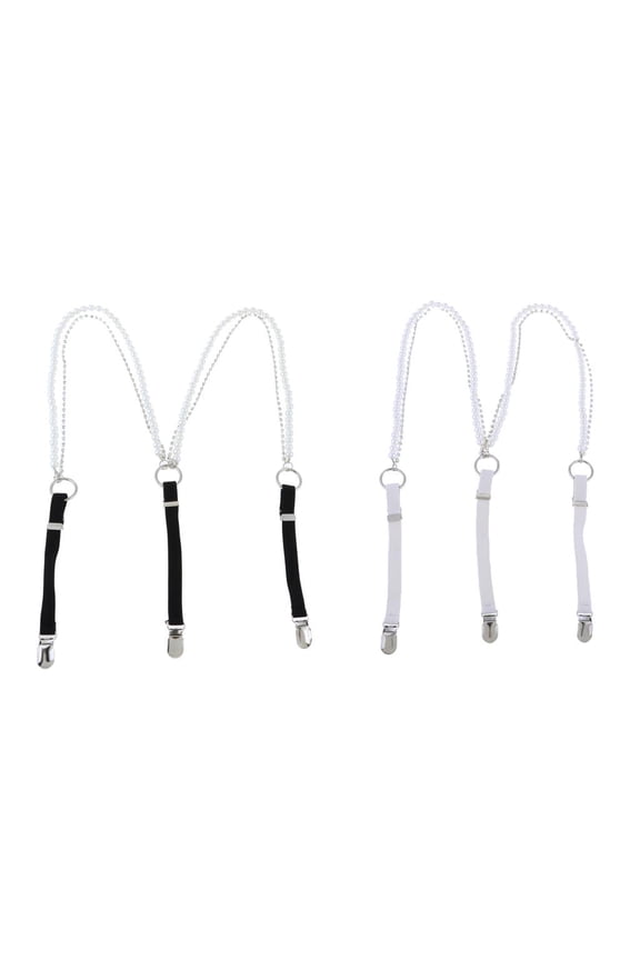 2x Adjustable Pearl Braces Womens Rhinestone Trouser Elastic Y-BACK Suspenders