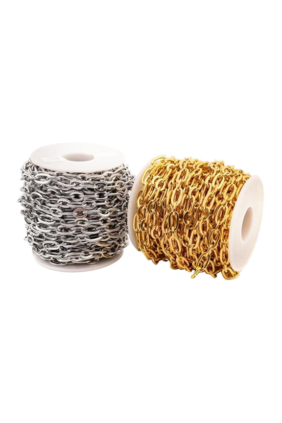 3.28FT Silver Gold Plated Jewelry Chains Stainless Steel Extender Chains Link Flat Twisted Cable Chains Bulk for Jewelry Makings