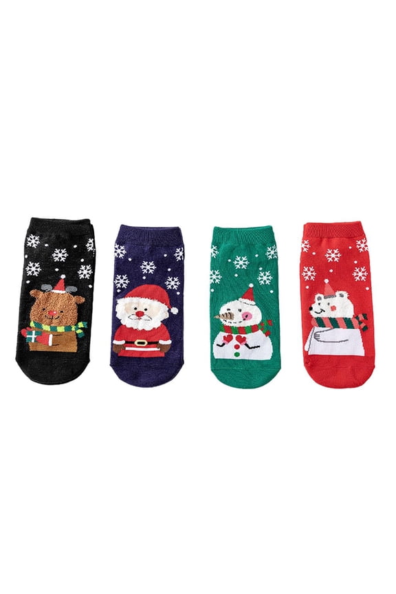 4 Pair Novelty Low Crew Socks Chrismas Short Sock Snowflake Background