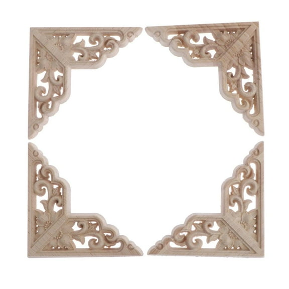 Yunhgft 4pcs Classic Wooden Carved Corner Onlay Applique Frame Unpainted Furniture Decal 8x8cm