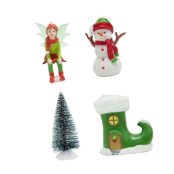 Yunhgft 4x Christmas Figurines Christmas Outdoor Decorations Elf Snowman Tree Boot Cute