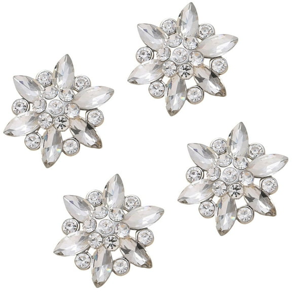 Yunhgft 4x Flower Shaped Rhinestone Buttons Bling Flatback Clothing Accessories Brooches 4 PCS Silver