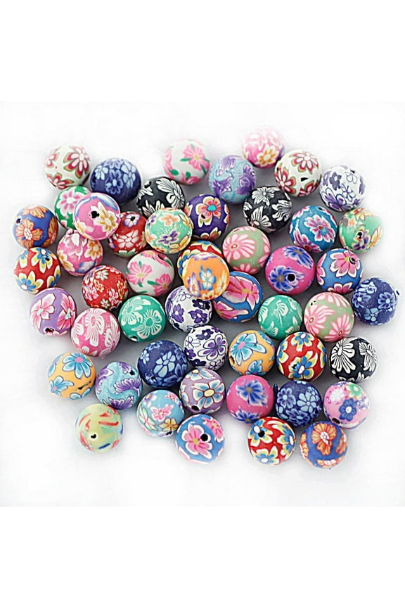 5 Pieces Mixed Floral Polymer Clay Round Beads Charms for Jewelry Making 1mm 5pcs 1mm Beads