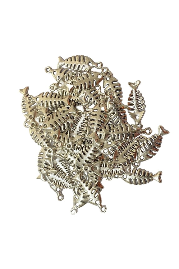 50 Pieces Fish Skeleton Pendant Beads Alloy Fish Pendant Charms for Necklace DIY Argent