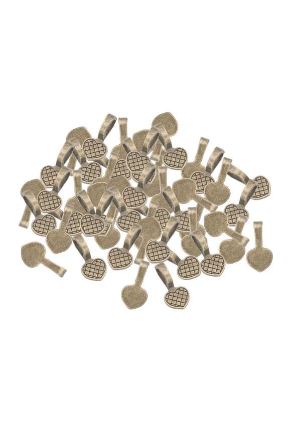 50Pcs Glue on Bails Heart Shaped Bails Alloy 19mm Pendant Bails Charms Connector