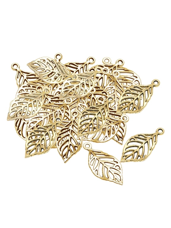 50x Alloy Vintage Leaf Connector Leaves Charms Hollow Leaf Pendents for Earrings Gold