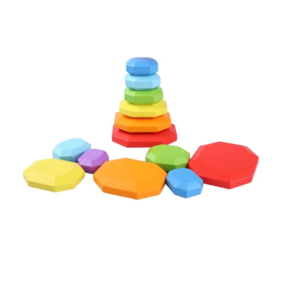 Yunhgft 7 Pieces Wooden Rainbow Stacking Stone Preschool Developmental Educational Motor