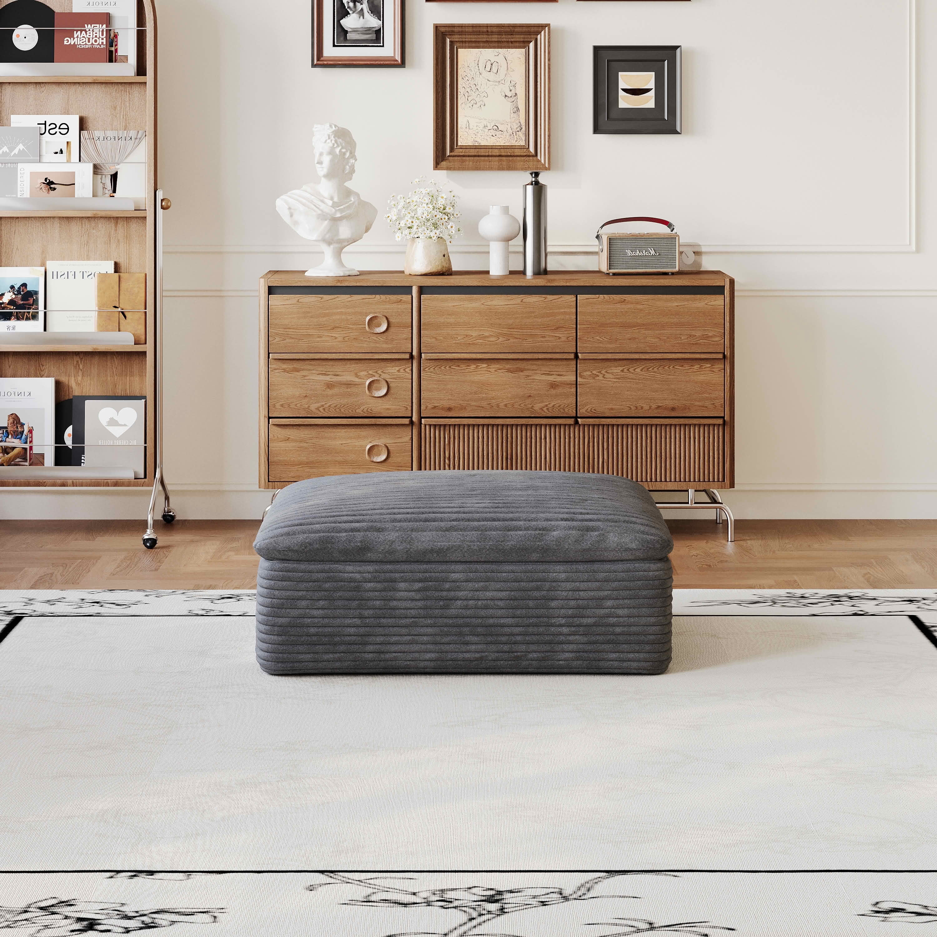 MAYEERTY Modular Ottoman, Fabric Upholstered Pure Sponge Ottoman Footrest with Plush Cotton Filling, 35.5" x 27.6" x 16.5" for Living Room