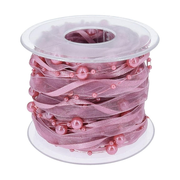 Yunhgft Bead Ribbon Chiffon Wrap Roll for Bouquets Bridal Wedding Bag Clothes Decoration rose pink