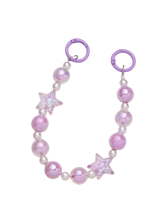Beaded Key Chain Wristlet with 2 Round Carabiner Clips Wristlet Beaded Bag Chain Violet