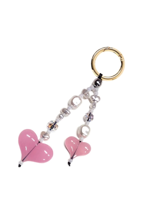 Beaded Keychain Creative Portable Cute Cat Key Chain for New Year Birthday Gifts Pink Heart