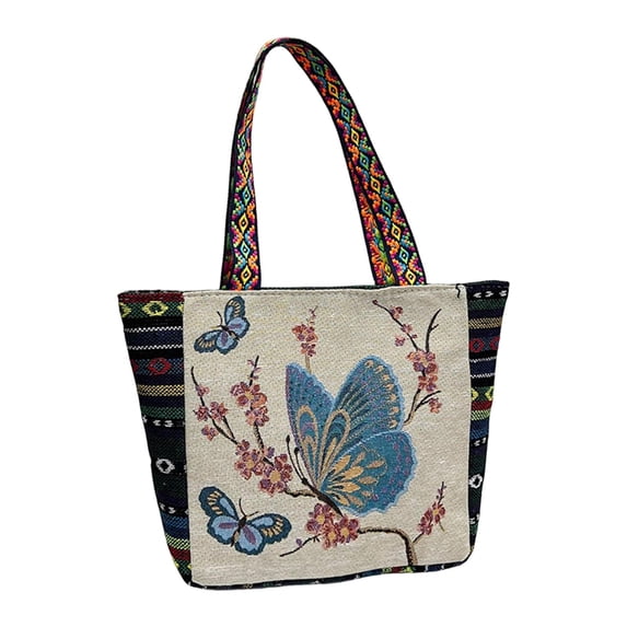 Yunhgft Canvas Shoulder Bag Lightweight Big Capacity Female Satchel Handbag for Shopping Butterfly Flower