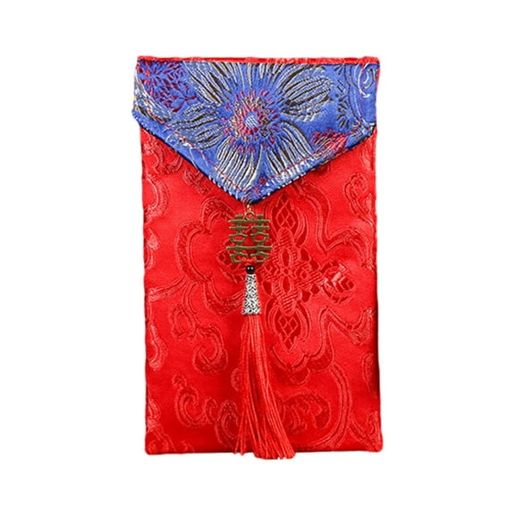 Yunhgft Chinese Lunar New Year Red Envelope Hong Bao Greeting Card Envelopes Pouch Satin Style D Vertical