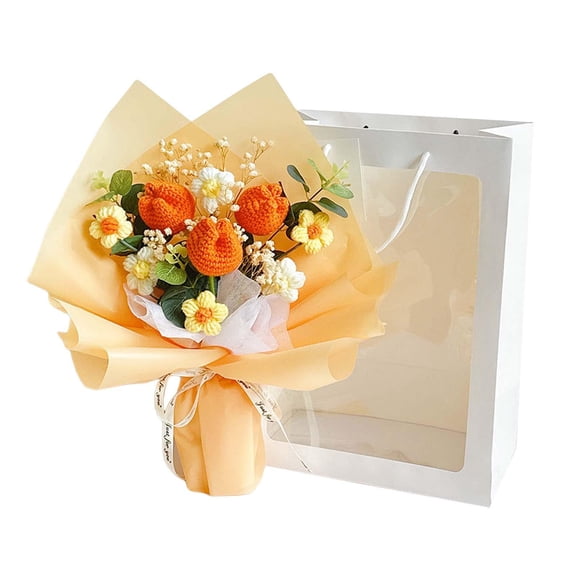 Yunhgft Completed Crochet Flowers Bouquet Eternal Blessing Knitted Rose Birthday Wedding Style C