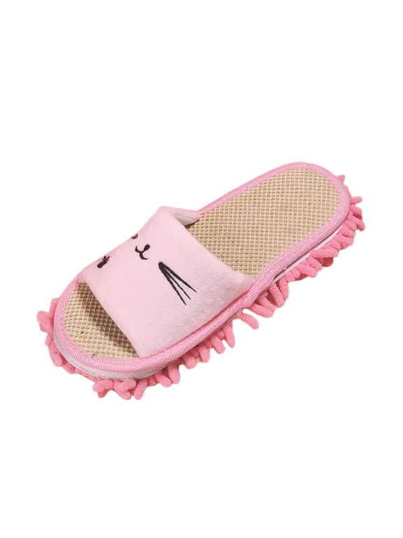Dust Mop Slippers Warm Washable House Dusting Slippers Detachable Floor Cleaning Pink