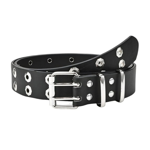 Yunhgft Grommet PU Leather Belt with Metal Buckle Women Punk Waist Belts for Jeans Pants Black Waistband