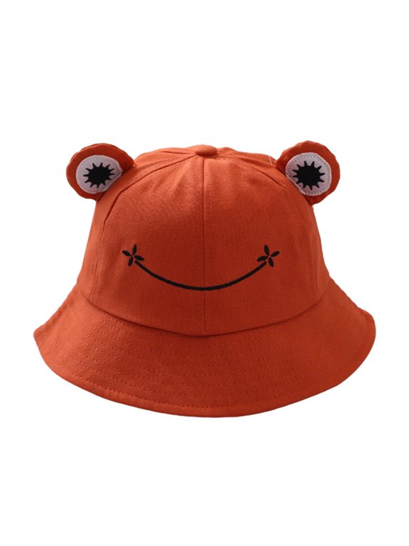 Kids Girls Cotton Frog Bucket Hat Fishing Cap for Outdoor Vacation Brown