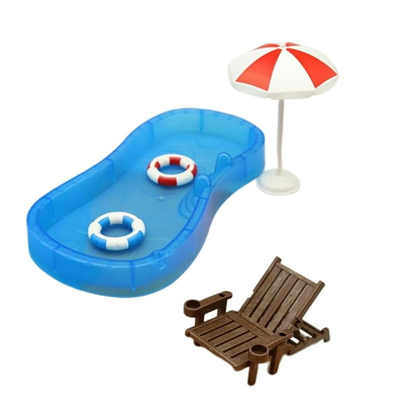 Yunhgft Mini Dollhouse Swimming Pool Chair Umbrella Miniature Micro Landscape Home Patio