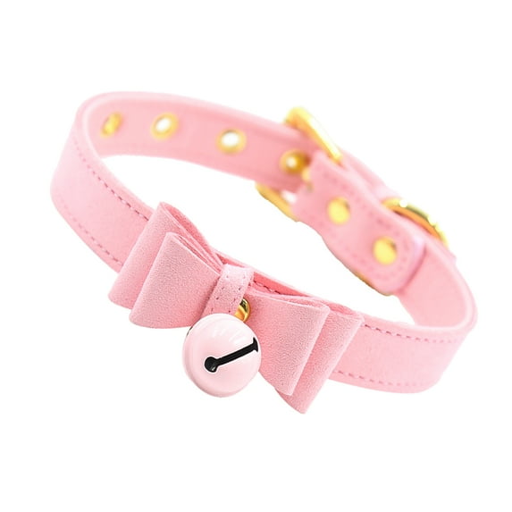 Yunhgft PU Leather Bow Collar Necklace Choker with Bell Cosplay Kitty Necklace Pink