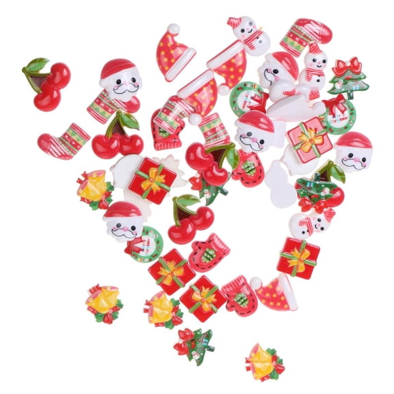 Yunhgft Pack of 50 Assorted Resin Flatback Cabochons Christmas Beads Buttons Decoration