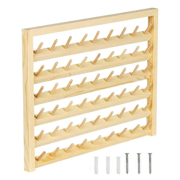 Yunhgft Pine Wall Mounted 54 Thread Holder Stand Shelf Organizer Embroidery Sewing Jewelry Storage Holder Quilting Knitting Hair-braiding Accessories Decor