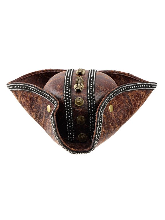 Pirate Costume Hat Tricorn Design Skull Accent Durable PU Material for Party Events Renaissance Fairs