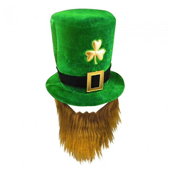Yunhgft 'S Leprechaun Top Hat with Brown Beard Shamrock Velvet Hat for Celebration Dress Hat Only