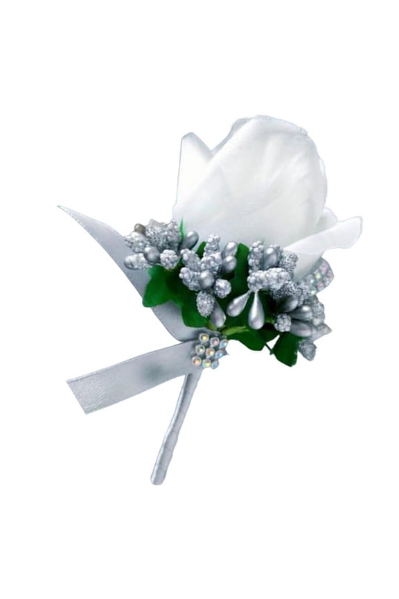 Stimulation Rose Flower Brooch Pin Wedding Corsage Pin White and Silver Gray