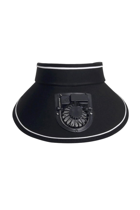 Sun Visor Hat with Fan 3 Levels of Wind Speed Breathable Portable Wide Brim Mini Black