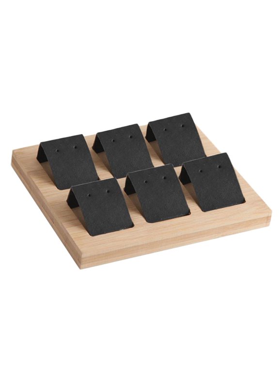 Velvet / Faux Leather Jewelry Earrings Display Cards With Wooden Tray Showcases, 6 Pair Black