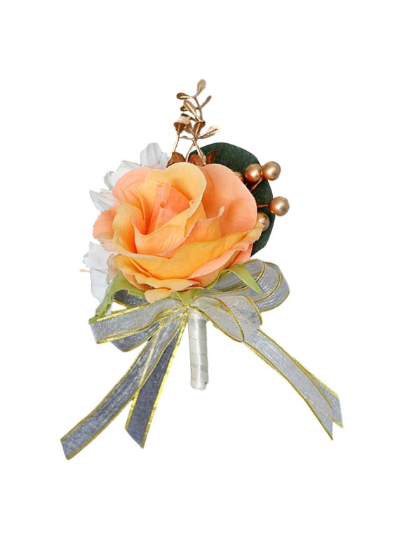 Wedding Boutonniere Brooch, Bridal Suit Boutonniere, Romantic Groom Boutonniere, Orange