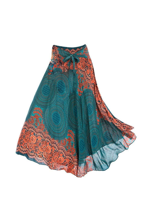 Women's Long Hippie Bohemian Skirt Gypsy Dress Boho Clothes Skirt - Green, as