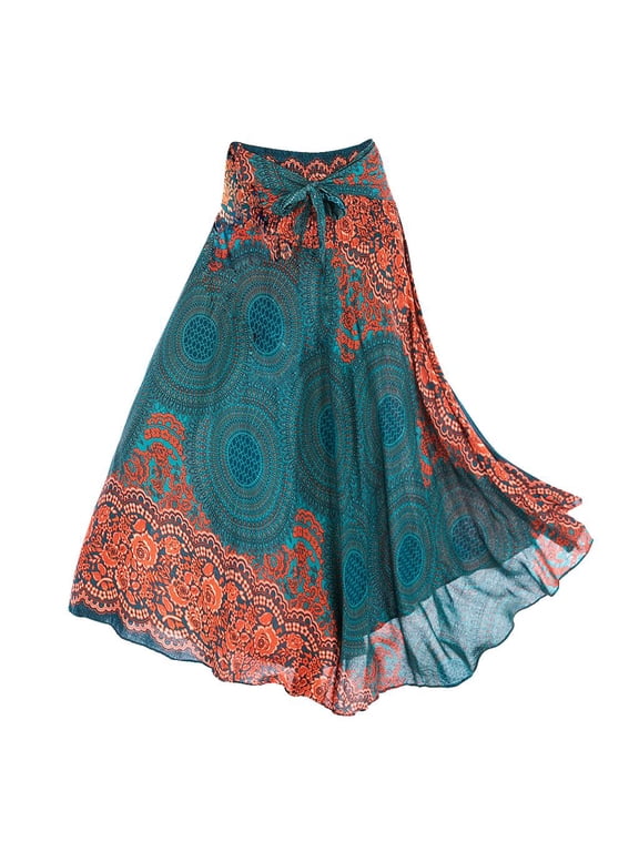 Women's Long Hippie Bohemian Skirt Gypsy Dress Boho Clothes Skirt - Green, as