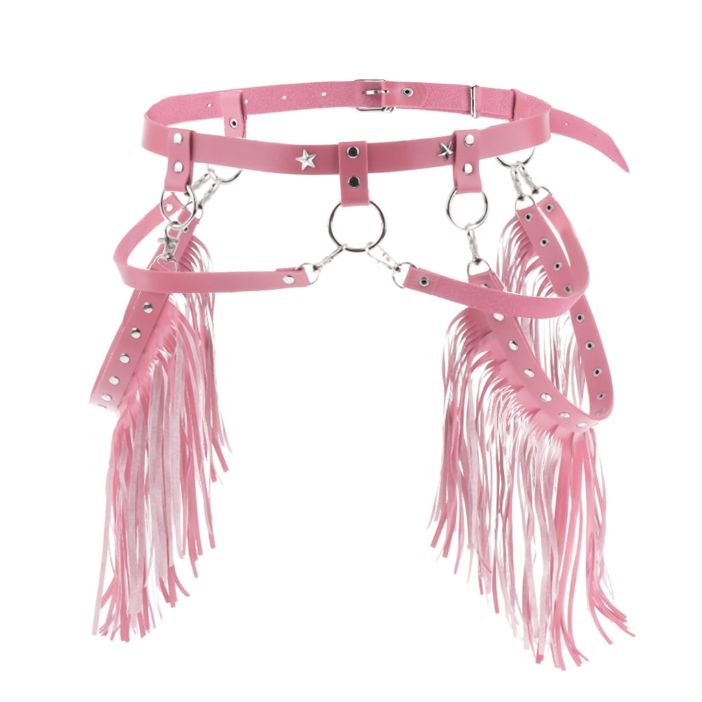fringe garter belt Yunhgft Womens Leather Garter Body Harness Waist Belts Halloween Punk Club  Costumes Pink