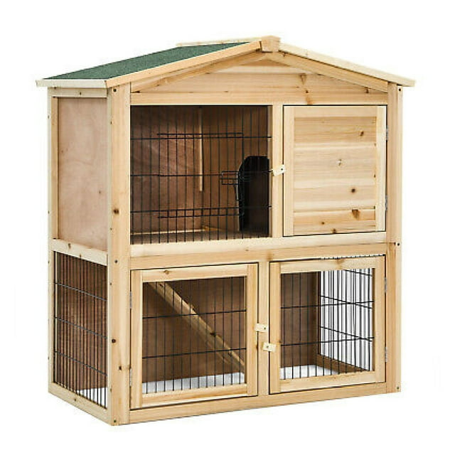 Yunhouse 35" Wooden Chicken Coop Large Bunny Rabbit Cage With Ramp