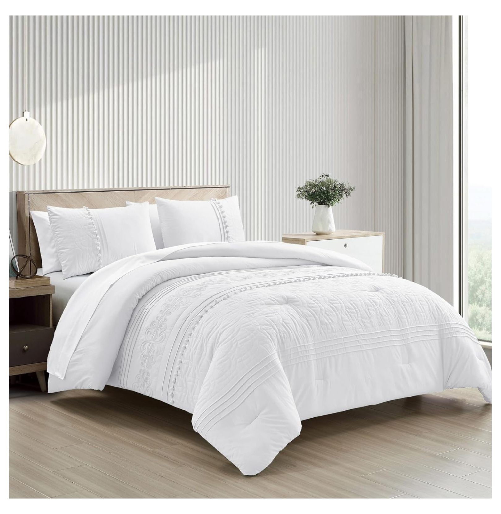 Yunhouse Athena Full Bed in a Bag 7Pieces 3D Floral Embroidered Pom