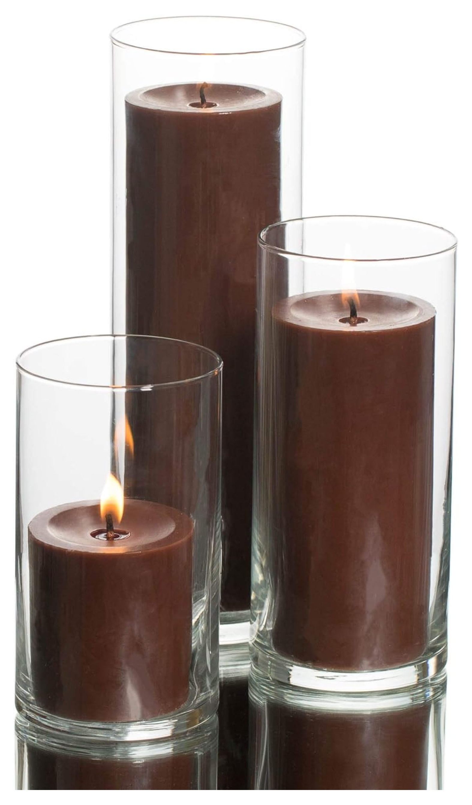 Yunhouse Set of 3 Glass Eastland Cylinder Vases and 3 Brown Pillar